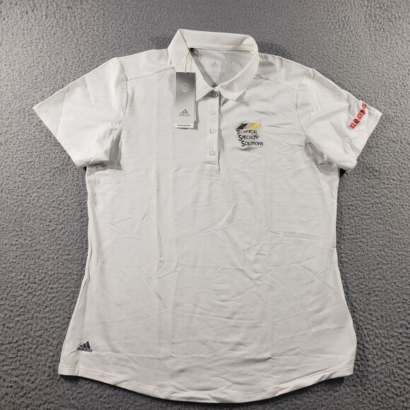 Adidas Shirt Women's Large White Short Sleeve Polo Primegreen Stretch Technical - Picture 1 of 14